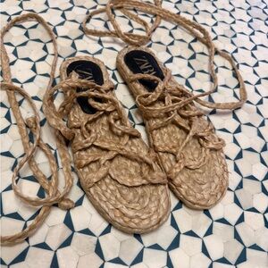 Zara Women's Natural Braided lace up Espadrille Sandals rope material